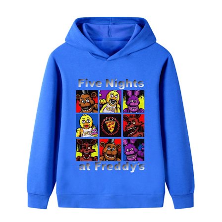 FNAF Gutt Langermet Hettegenser, Tegneserie Trykk Genser - Blå - 140cm