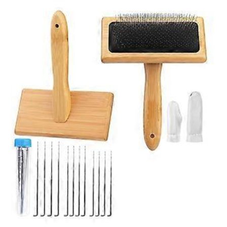 2-pak uldkammerværktøj, håndværktøj til uldnålefiltning, uldkammerværktøj i træ, med uldnåle