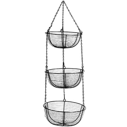 3-vånings hängande korg Fruktorganisatör Tunga metallköksorganisatör med metalltak krokar - Svart metallkorg