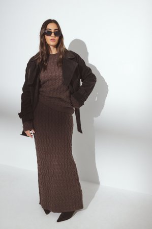 NA-KD Jupe longue en maille torsadée - Jupes en tricot - Marron - XS