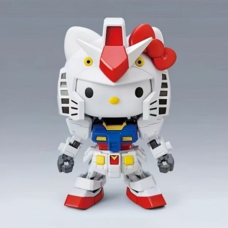 Sanrio for hello kitty Mecha Series Action Figur - Hvidt & Blåt Mecha Design med Røde & Blå Accenter, Dynamisk Pose med Røde & Hvide Mekaniske Arme