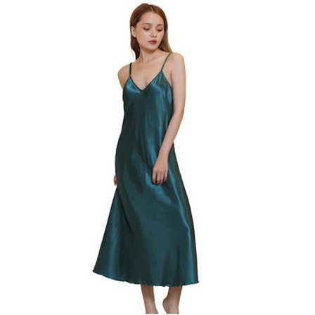 Sateng Nattkjole Silke Nattkjoler for Kvinner V-hals grønn