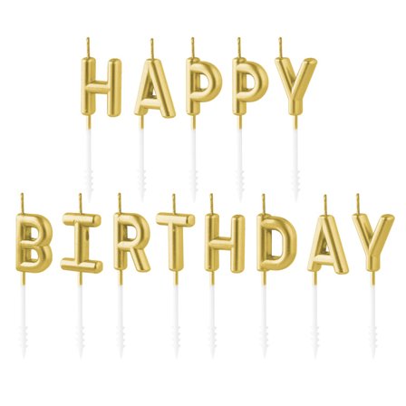 Tårtljus "HAPPY BIRTHDAY" Guld 7cm - Kalaslagret.se