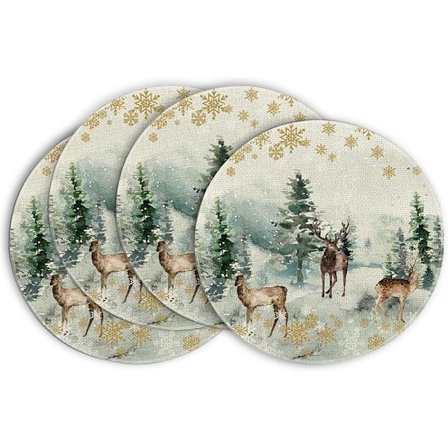 Sæt med 4 runde dækkeservietter, jule-runde dækkeservietter, atmosfæredekoration til spisestuen, bordmåtter - 8