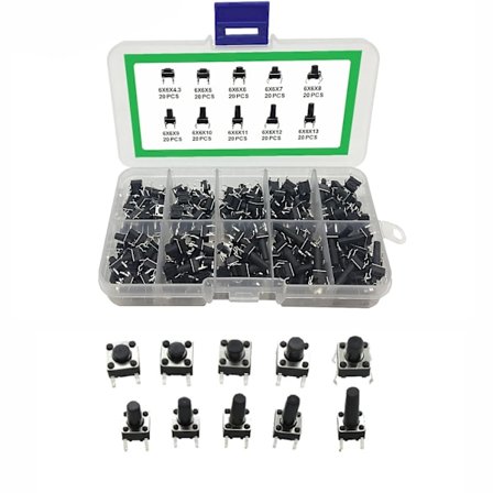 Taktil Trykknapskontakt, Taktil Kontakt Sæt, 4-polet Momentan Trykknapskontakt, Mikro Momentan Trykknapskontakt, til PCB-kort, 200 stk