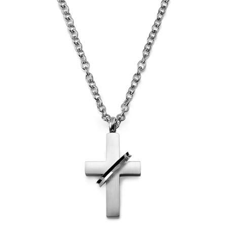 Short Silver-Tone Cross Necklace with Ring for Men - Cross necklaces