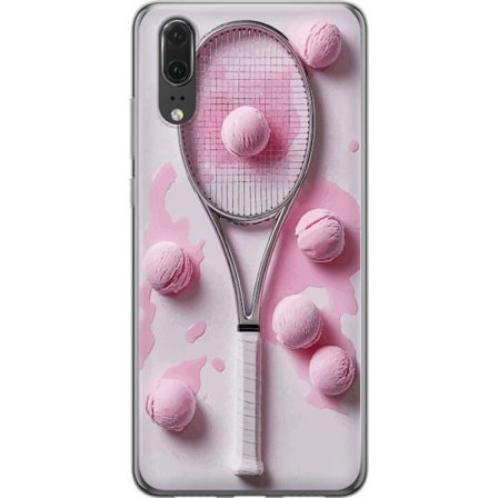 Kompatibel Mobilcover til Huawei Huawei P20 Rosa glaskugler og tennisketsjer i et kreativt stillbillede med legende popfølelse og moderne design, der