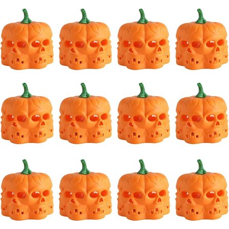12 kpl LED Oransseja Kurpitsalyhtyjä, 3D Halloween Liekittömiä Tuikkukynttilöitä