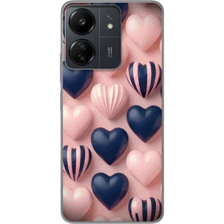 Kompatibelt Mobildeksel til Xiaomi Redmi 13C Myke tredimensjonale hjerter i rosa og marineblå toner i et romantisk mønster