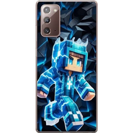 Yhteensopiva Puhelinkuori Samsung Samsung Galaxy Note20 Palikkapohjainen sankari sinisessä energiapanssarissa sähköisillä tehosteilla futuristinen