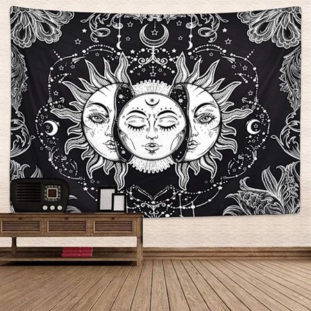 Sol og måne-veggteppe, sol med stjerner psykedelisk populær mystisk