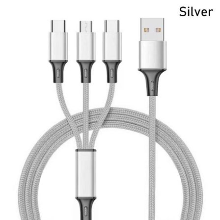3-i-1 snabb USB laddningskabeltelefonladdare SILVER