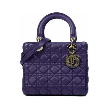 Dior Vintage, Pre-owned Lady Medium Bag Paars, Dames, Maat:ONE Size,leer,strepen