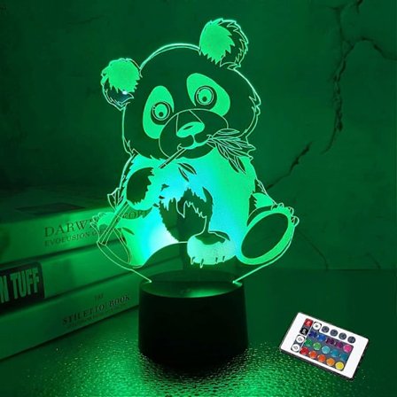 Panda Gaver, 3D Lampe Børns Natlys med Fjernbetjening Sødt Panda Dyremønster, Auto Skiftende med Touch Switch Bord Deco Lamper