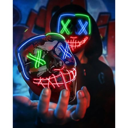 Halloween LED-maske – Selvlysende med 3 lystilstande, batteridrevet, til kostume, cosplay, festival & fest