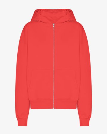 Organic Oversized Zip Hood - Red Tangerine