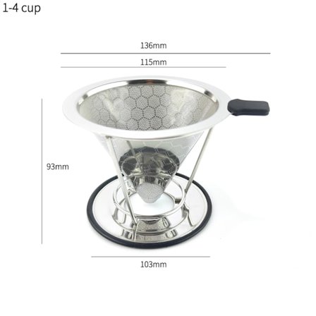 Kaffefilter Återanvändbart Rostfritt Stål 1-4 Portioner Med Ställ (1Cm Botten) (Honeycomb Yttre Nät 300 Mesh)