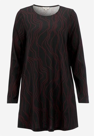 Cellbes of Sweden - Mönstrad trikåtunika med fickor - svart/vinröd/mönstrad - för damer - 54/56