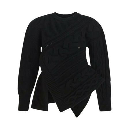 Alexander McQueen Asymmetric Knit Sweater Sort, Dame
