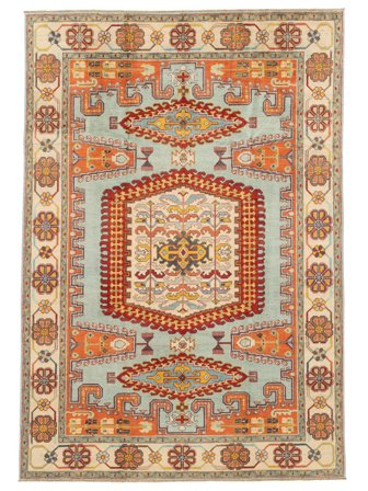 Tapis D'orient Kazak Fine 202X290 Marron/Vert (Laine, Afghanistan)