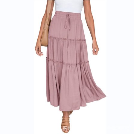 Kvinners Boho Elastisk Høy Midje A-Linje Ruffle Swing Strand Maxi Skjørt med L