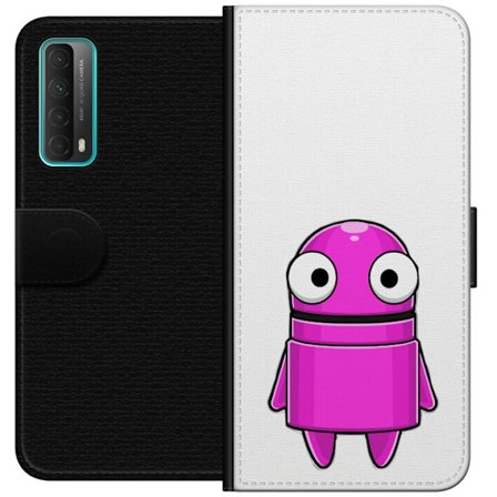 Yhteensopiva Lompakkokotelo Huawei Huawei P smart 2021 Roosa piirretty hahmo, jossa pyöreä muoto ja suuret silmät tummalla taustalla