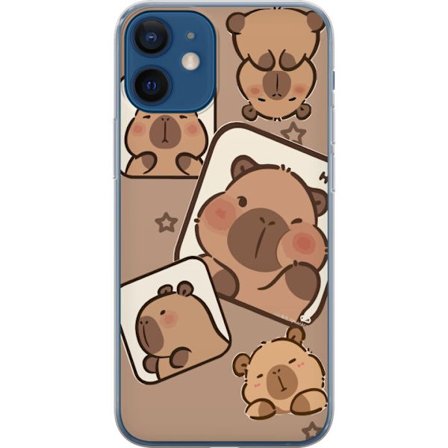 Kompatibel Mobilcover til Apple iPhone 12 Capybara Frame Friends Legende design med små kapibarer i firkanter med stjerner og beige baggrund