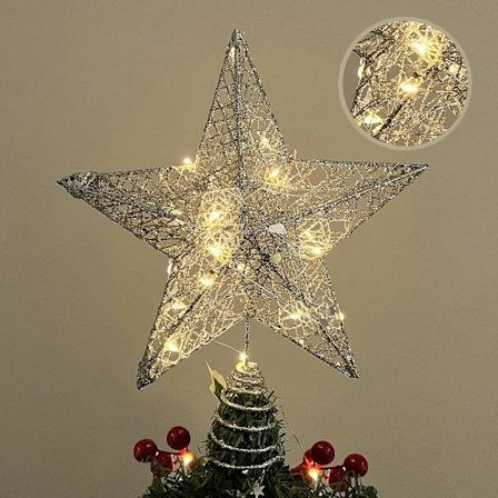 Julestjernetopp med lys, glitrende julestjerne med LED-lampe Ornament Fest Hjemmeinnredning Juledekorasjoner_tfrf