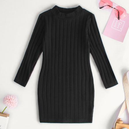 Toddler Långärmad Enfärgad Slim Fit Varma Bodycon Klänningar