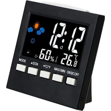 Sødt Lille Digitalt Vækkeur Vejr Sengelamper Tid Temperatur Fugtighed 12/24H til Hjem Soveværelse Kontor