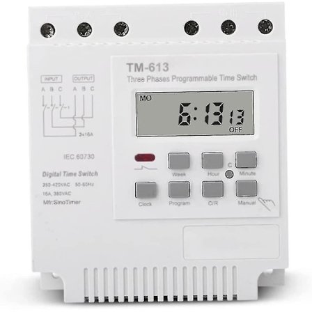 Tidsrelästyrningsenhet, Tm613 380v Intelligent Tre-fas Programmerbar Vattentät Kåpa Med Trådkontakter (1st, Vit)