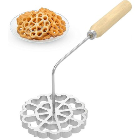 Buñuelos Form med Træhåndtag, Achappam Form, Aluminium Buñuelos Kageform, Aftagelig Rosetmager, Rosetjern Formsæt (FMY)