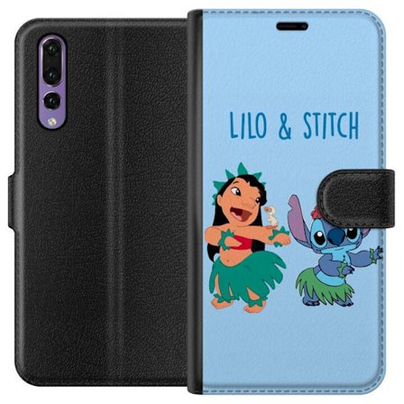 Kompatibel Tegnebogsetui til Huawei P20 Pro Farverig illustration af Lilo og Stitch, der danser hula i græsskjorter