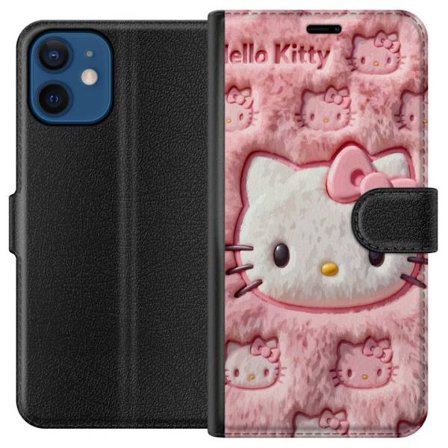 Kompatibelt Lommeboketui til Apple iPhone 12 Hello Kitty rosa fluffy bakgrunn med ikoniskt ansikt og kawaii-estetikk