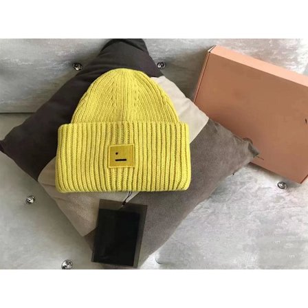 AC Smiley Ullue Kompatibel med Par - Firkantet Rullet, Høykvalitets Vinterlue Gul