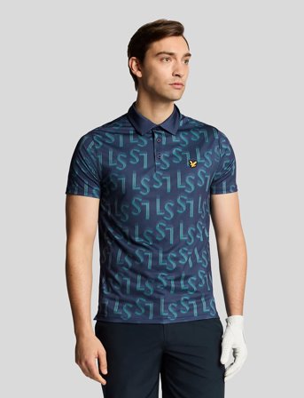 Lyle & Scott Sport Ls Monogram Printed Polo Shirt - Navy - XXL