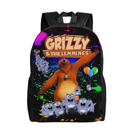 DO562 Grizzy og Lemmingerne Rygsæk Sød Anime Stor Kapacitet Multifunktionelle Rygsække Letvægts Sport [HK]