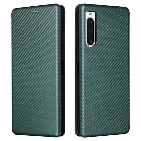 SKALO Sony Xperia 10 V Carbon Fiber Lompakkokotelo - Vihreä
