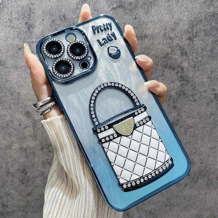 Skal till iPhone 16 Pro med Spegelstöd TPU+PC Glänsande Skyddande Baksida - Svart