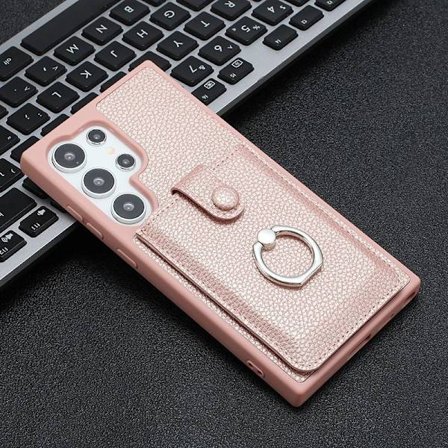 (Til Samsung A34 5G) Lædertekstur trækflig kort mobilcover med