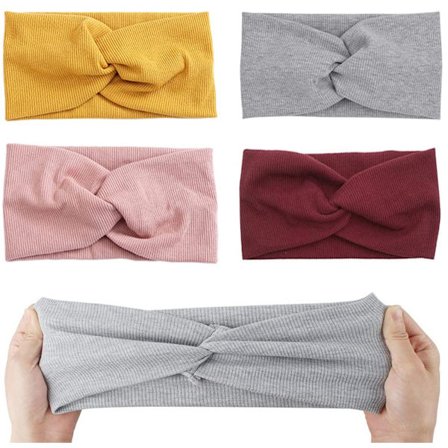 Firdelt pandebåndsæt til damer og piger – Elastikker, bredt pandebånd – Sport