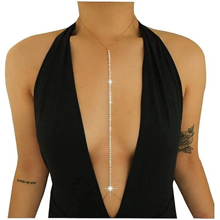 Rhinestone Body Chain, Bra Crystal Bikini Body Jewelry Halskæde Bikini Sexy Chains (guld)