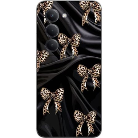 Kompatibelt Mobildeksel til Xiaomi Redmi 15 5G Leopardmønstrede sløyfer på svart silkebakgrunn, luksuriøst mønster med glamour, eksklusiv stil og tren