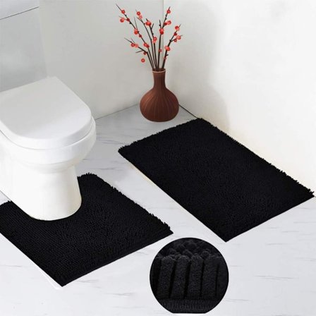 2-delt badeværelsesmåttesæt 51x79 cm skridsikker absorberende badeværelsesmåtte og 51x51 cm U-formet toiletmåtte med vandtæt bagside, maskinvaskbar 