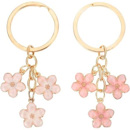 2 stk Søde Nøglering Blomst Guld Nøglering Taske Charm Søde Bil Tilbehør Nøgler Taske Tilbehør Til Kvinder Gave Pink White
