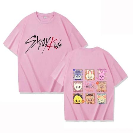 Uusi Stray Kids -painettu naisten T-paita, miesten muoti, lyhythihainen, rento kesä, naisten topit, T-paidat L45-pink L45-pink L45-pink M