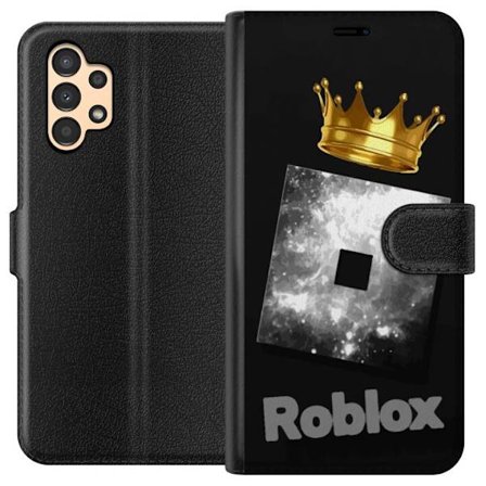 Kompatibelt Lommeboketui til Samsung Samsung Galaxy A13 Minimalistisk svart og sølvfarget Roblox-symbol med gylden krone og luksuriøs gamer-estetikk