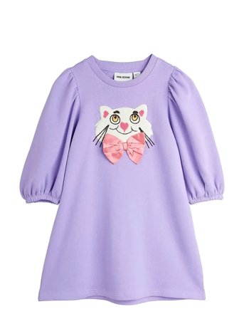 Mini Rodini Cat With Bowtie Chenille Sweatdress - Purple - 128/134