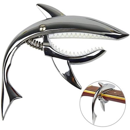 Lys sølvfarget haiformet capo i sinklegering, universelt gitar/ukulele-instrumenttilbehør, metallcapo.