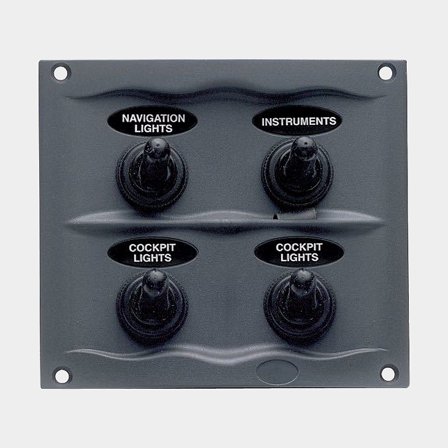 Pannello interruttori / pannello portafusibili BEP Marine, 12 V (20 A) / 24 V (10 A), 4 interruttori, con fusibili a lama